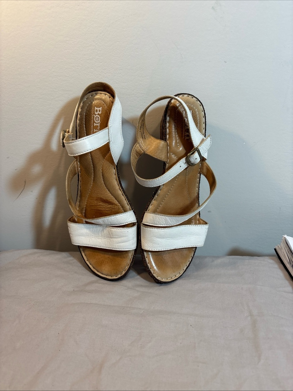 Born White Leather Strappy Ankle-Wrap Sandals